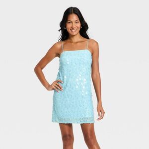 Women's Sequin Mini Shift Dress - A New Day Light Blue S